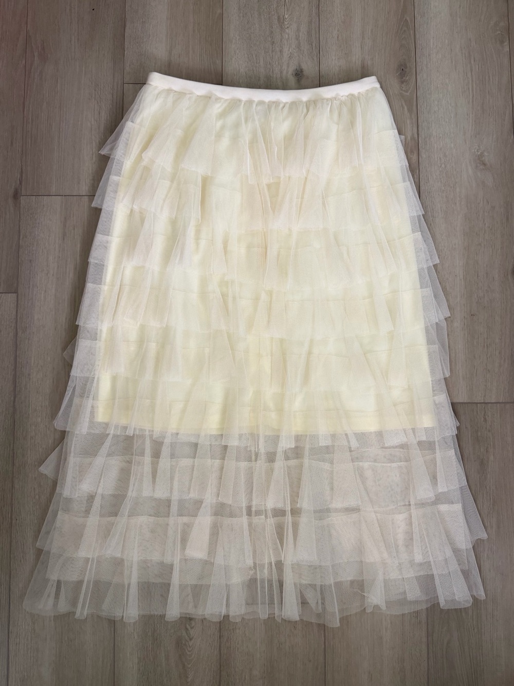 Ebossy Ivory Tiered Tulle Midi Skirt Romantic Balletcore